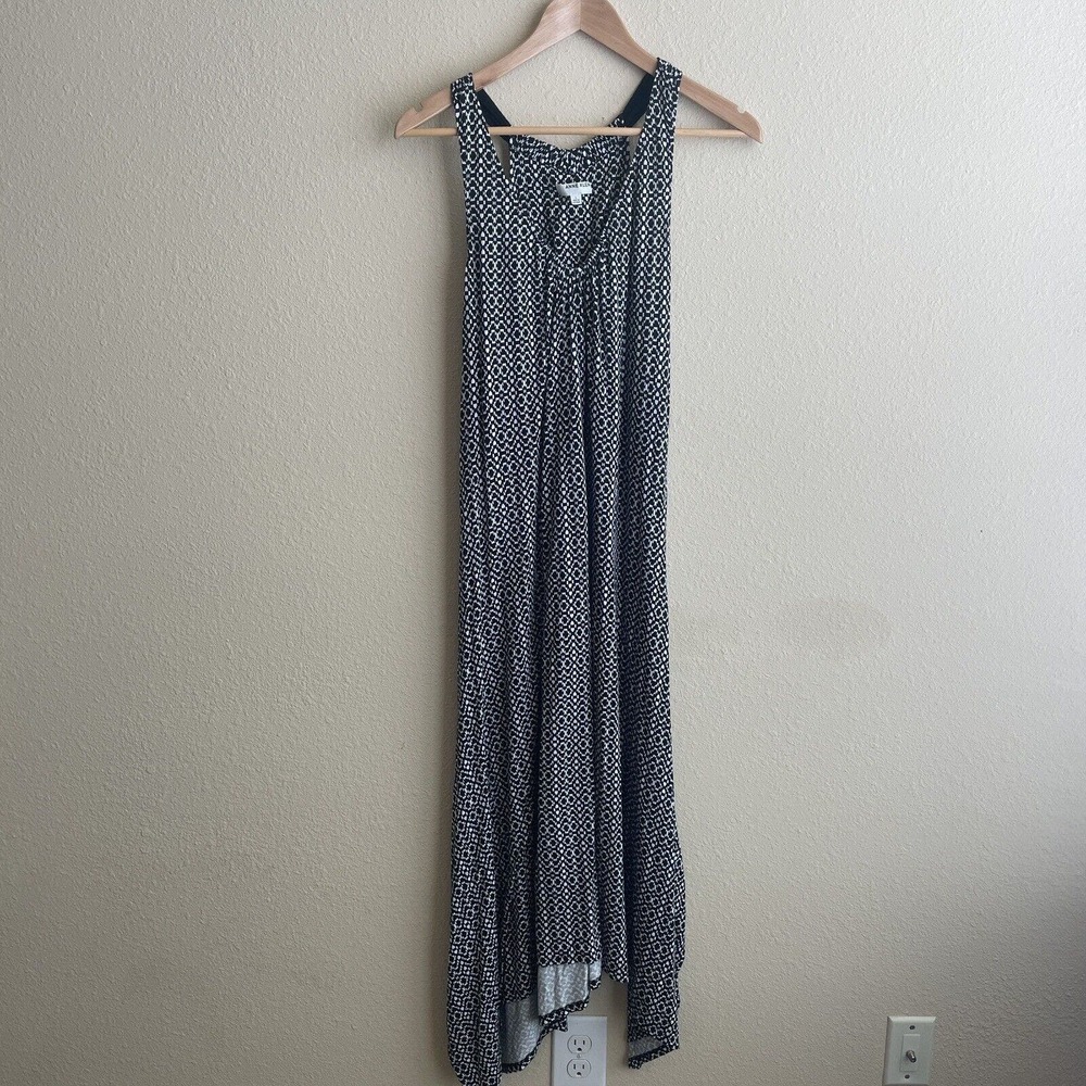 Ann Klein Dress Womens Large Black Geometric Stretch Sleeveless Asymmetric Hem